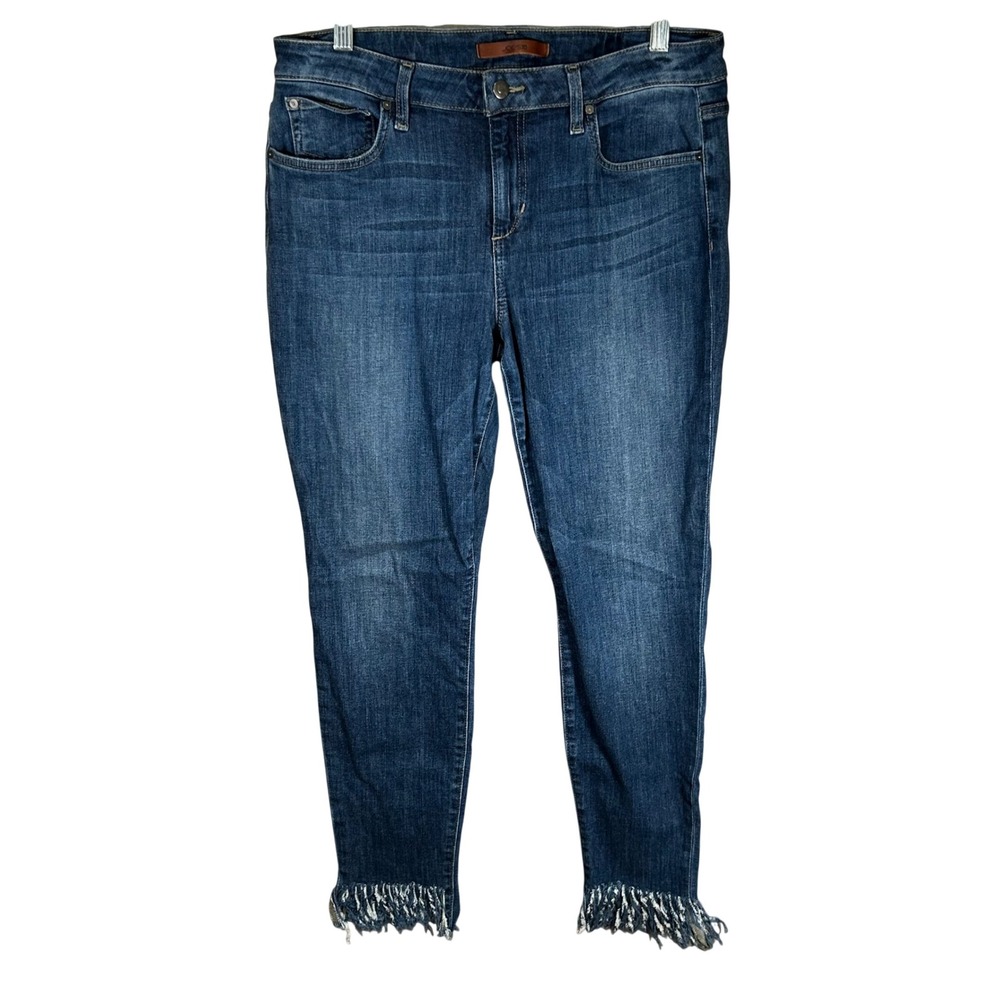 Joe's Jeans The Icon Mid Rise Skinny Ankle Fringe Hem Denim Blue Size 32